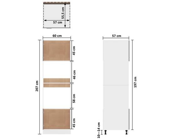 Dulap cuptor microunde, alb extralucios, 60 x 57 x 207 cm, pal, 10 image