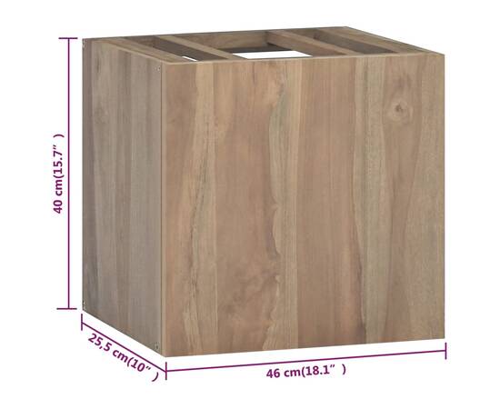 Dulap de baie suspendat, 46x25,5x40 cm, lemn masiv de tec, 7 image