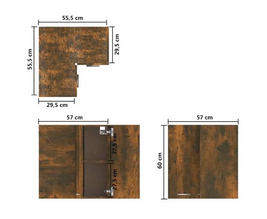Dulap de colț suspendat, stejar fumuriu, 57x57x60 cm, lemn, 9 image