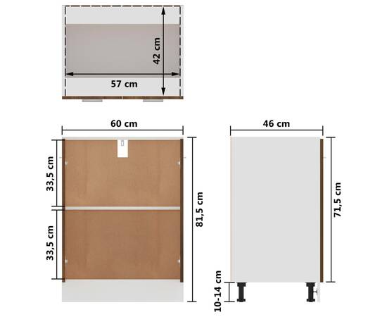 Dulap inferior, stejar maro, 60x46x81,5 cm, lemn prelucrat, 9 image