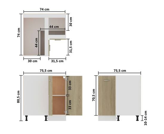 Dulap inferior de colț, stejar sonoma, 75,5x75,5x80,5 cm, pal, 10 image