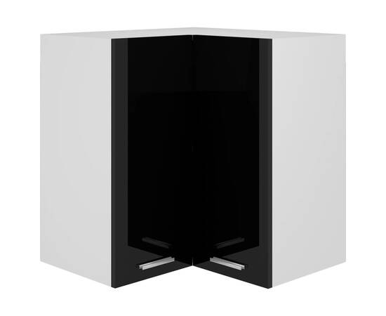 Dulap suspendat de colț, negru extralucios, 57x57x60 cm, pal