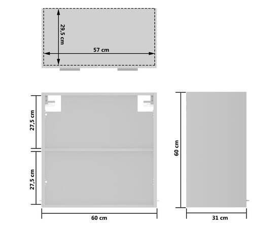 Dulap de sticlă suspendat, alb, 60 x 31 x 60 cm, pal, 9 image