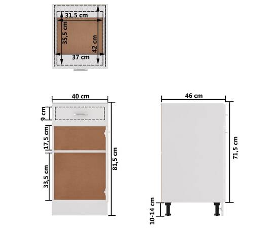Dulap inferior cu sertar, alb extralucios, 40x46x81,5 cm, pal, 11 image