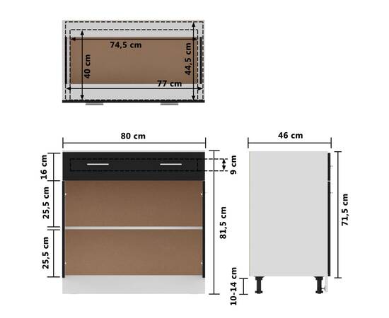 Dulap inferior cu sertar, negru, 80 x 46 x 81,5 cm, pal, 10 image