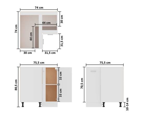 Dulap inferior de colț, alb, 75,5 x 75,5 x 80,5 cm, pal, 10 image