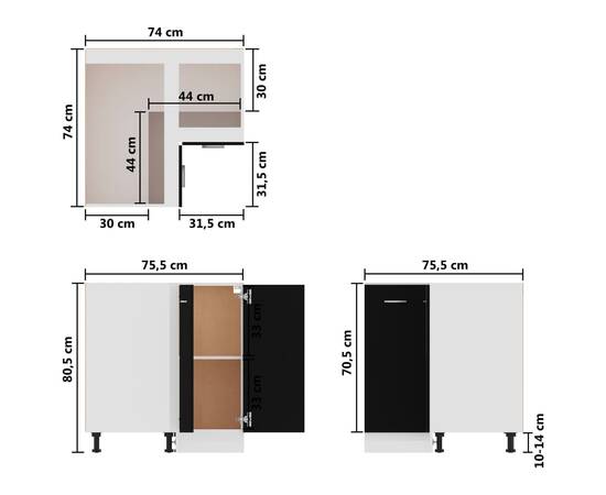 Dulap inferior de colț, negru, 75,5 x 75,5 x 80,5 cm, pal, 10 image