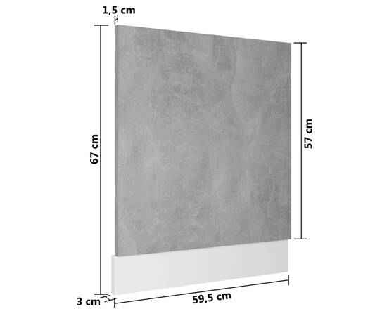 Panou frontal mașină spălat vase, gri beton, 59,5x3x67 cm pal, 6 image