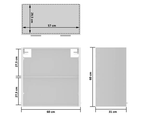 Dulap de sticlă suspendat, alb extralucios, 60x31x60 cm, pal, 9 image