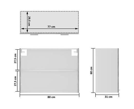 Dulap din sticlă suspendat, gri beton, 80 x 31x 60 cm, pal, 9 image