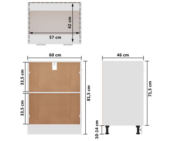 Dulap inferior, alb, 60 x 46 x 81,5 cm, pal, 10 image