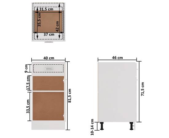 Dulap inferior cu sertar, alb, 40 x 46 x 81,5 cm, pal, 11 image