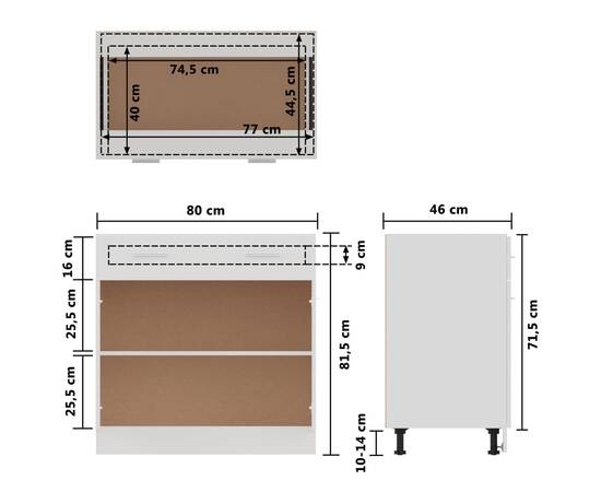 Dulap inferior cu sertar, alb, 80x46x81,5 cm, pal, 10 image