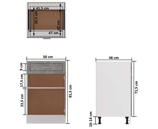 Dulap inferior cu sertar, gri beton, 50 x 46 x 81,5 cm, pal, 9 image