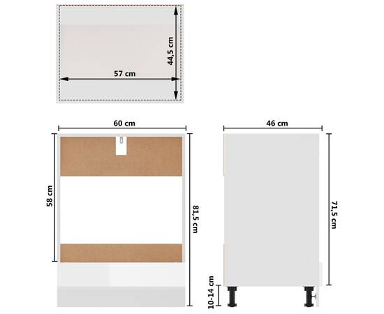 Dulap pentru cuptor, alb extralucios, 60 x 46 x 81,5 cm, pal, 9 image