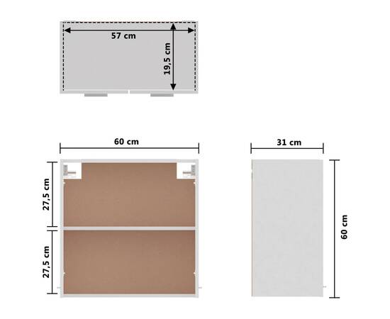 Dulap suspendat, alb, 60 x 31 x 60 cm, pal, 9 image