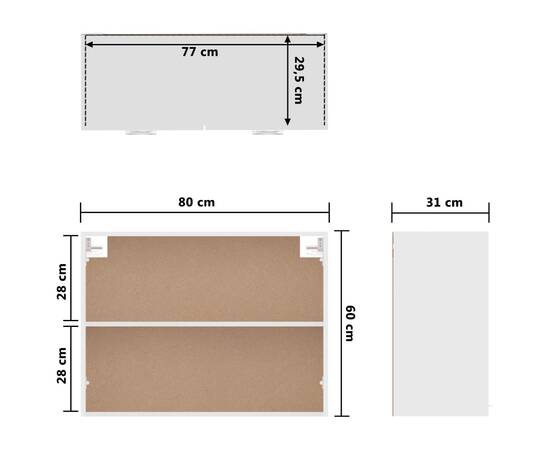 Dulap suspendat, alb, 80 x 31 x 60 cm, pal, 9 image