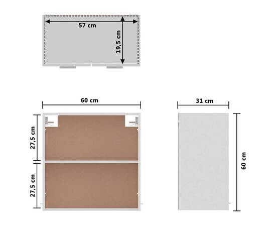 Dulap suspendat, alb extralucios, 60 x 31 x 60 cm, pal, 8 image