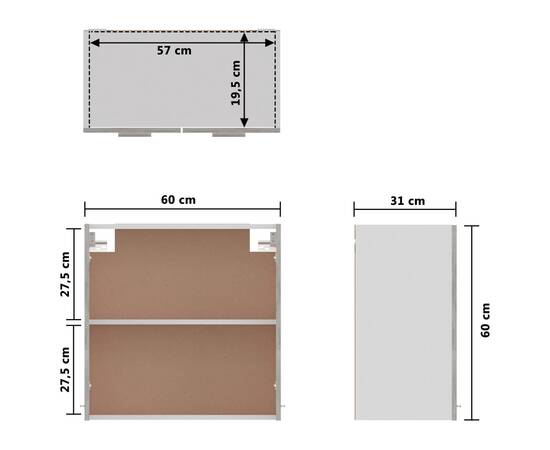 Dulap suspendat, gri beton, 60 x 31 x 60 cm, pal, 9 image