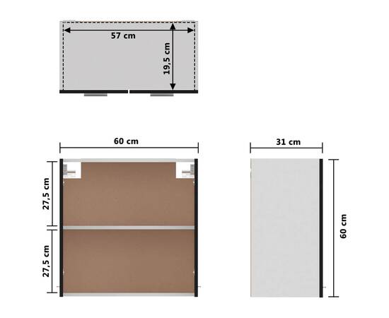 Dulap suspendat, negru, 60 x 31 x 60 cm, pal, 9 image