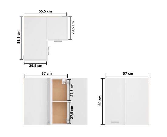 Dulap suspendat de colț, alb, 57 x 57 x 60 cm, pal, 9 image
