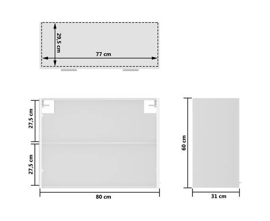 Dulap suspendat din sticlă, alb extralucios, 80x31x60 cm, pal, 9 image