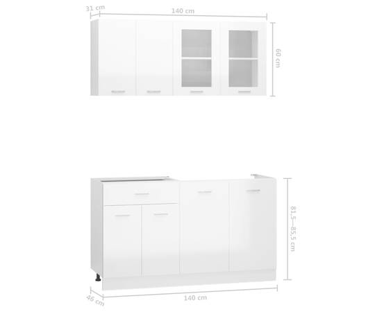 Set dulapuri bucătărie, 4 piese, alb extralucios lemn prelucrat, 8 image
