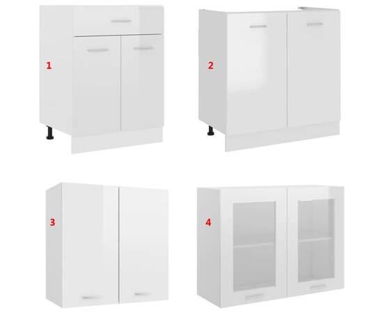 Set dulapuri bucătărie, 4 piese, alb extralucios lemn prelucrat, 9 image