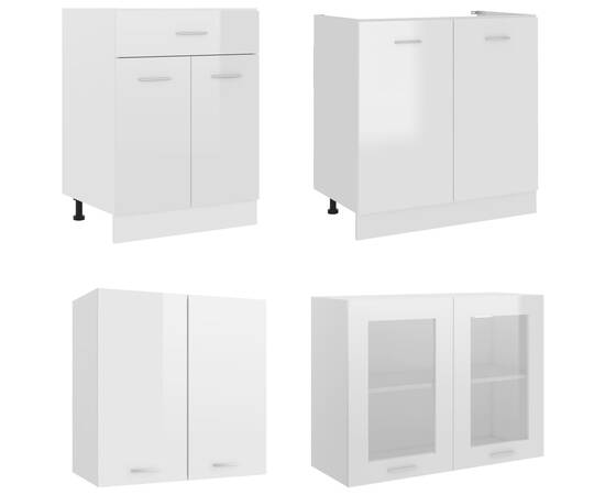 Set dulapuri bucătărie, 4 piese, alb extralucios lemn prelucrat, 4 image