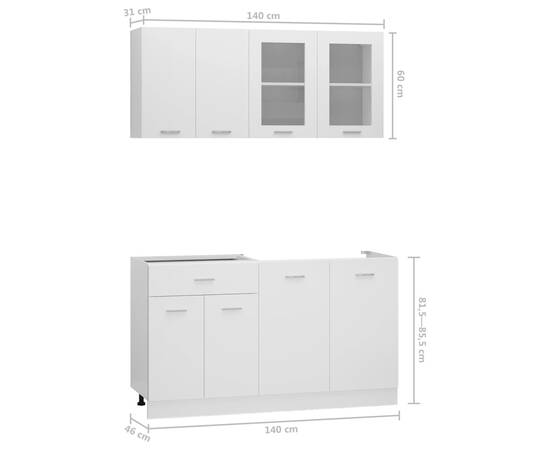 Set dulapuri de bucătărie, 4 piese, alb, lemn prelucrat, 8 image