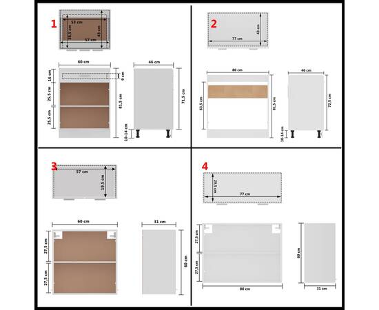 Set dulapuri de bucătărie, 4 piese, alb, lemn prelucrat, 10 image