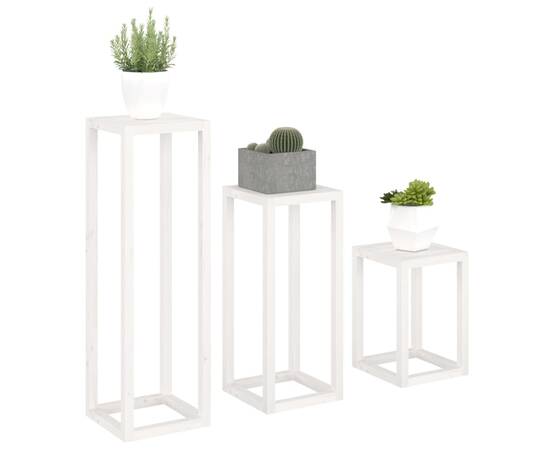 Set suport de plante, 3 piese, alb, lemn masiv de pin, 4 image
