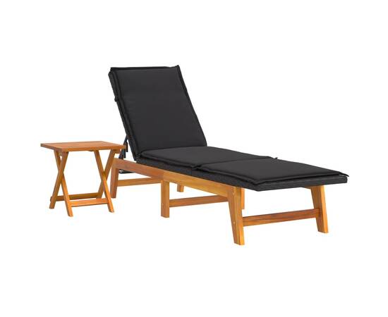 Șezlong de plajă cu masă, poliratan și lemn masiv de acacia, 2 image