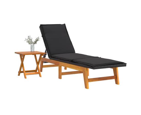Șezlong de plajă cu masă, poliratan și lemn masiv de acacia, 3 image