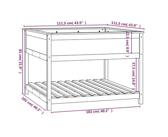 Jardinieră cu raft, 111,5x111,5x81 cm, lemn masiv de pin, 8 image