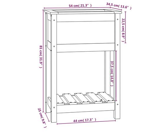 Jardinieră cu raft, 54x34,5x81 cm, lemn masiv de pin, 8 image