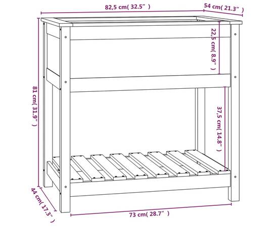 Jardinieră cu raft, 82,5x54x81 cm, lemn masiv de pin, 8 image