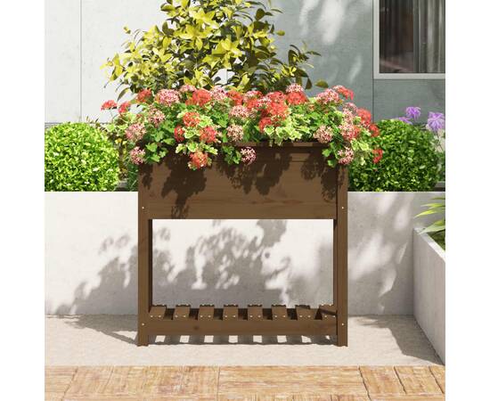 Jardinieră cu raft, maro miere, 82,5x34,5x81 cm, lemn masiv pin, 3 image