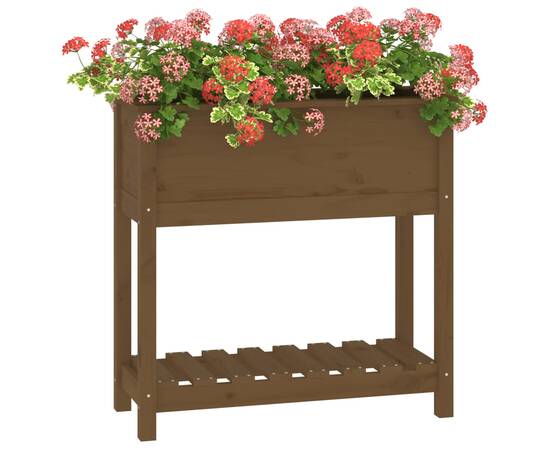 Jardinieră cu raft, maro miere, 82,5x34,5x81 cm, lemn masiv pin, 4 image