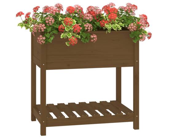 Jardinieră cu raft, maro miere, 82,5x54x81 cm, lemn masiv pin, 4 image