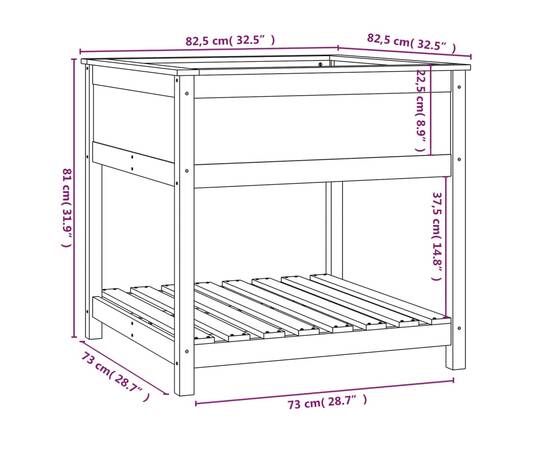 Jardinieră cu raft, maro miere, 82,5x82,5x81 cm, lemn masiv pin, 8 image