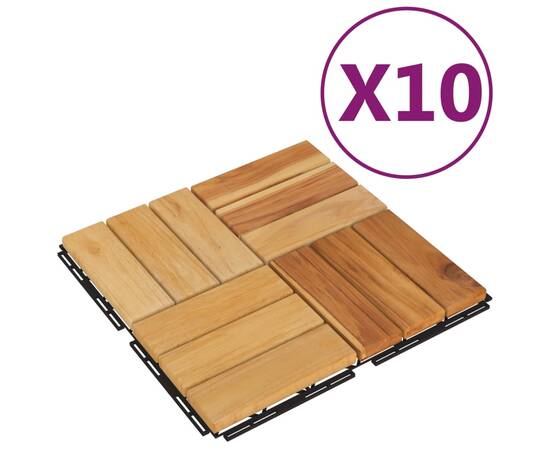 Plăci de pardoseală, 10 buc., 30x30 cm, lemn masiv de tec, 2 image