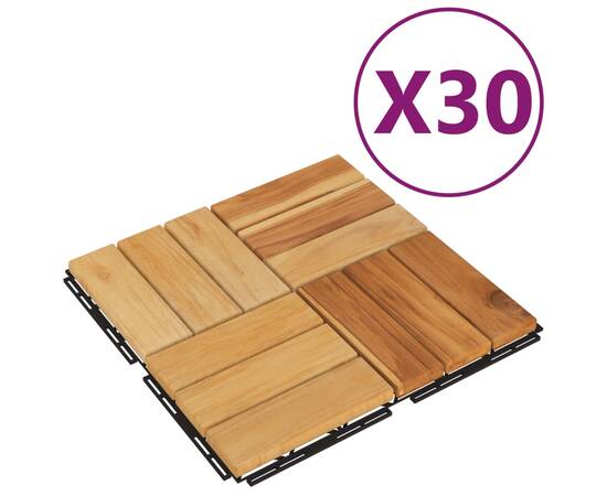 Plăci de pardoseală, 30 buc., 30x30 cm, lemn masiv de tec, 2 image