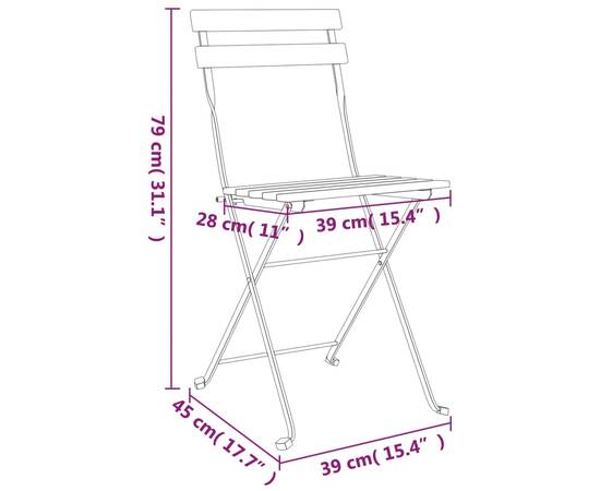 Set de bistro pliabil, 5 piese, lemn masiv de acacia și oțel, 11 image
