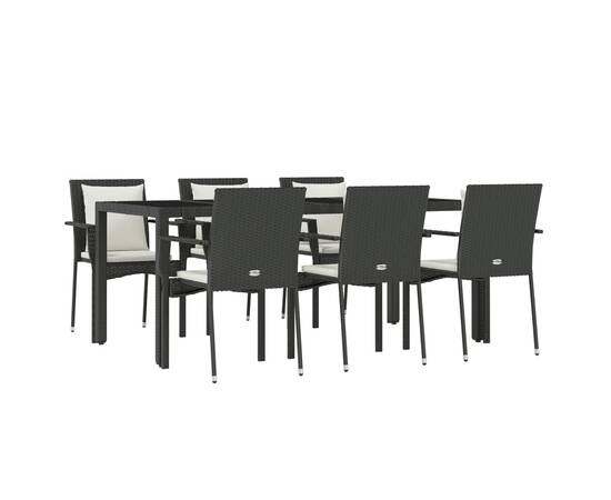 Set mobilier de grădină cu perne, 7 piese, negru, poliratan, 3 image