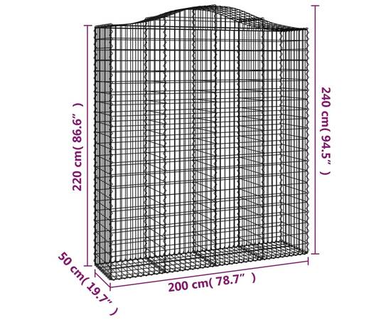 Coșuri gabion arcuite, 2 buc, 200x50x220/240cm, fier galvanizat, 6 image