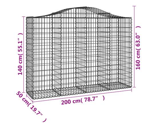 Coșuri gabion arcuite 7 buc, 200x50x140/160 cm, fier galvanizat, 6 image