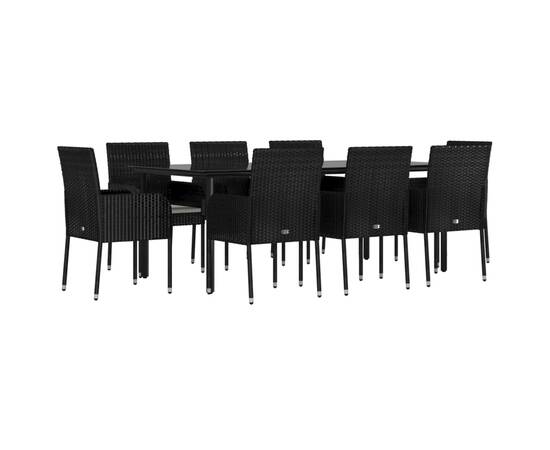 Set mobilier de grădină cu perne, 9 piese, negru, poliratan, 3 image