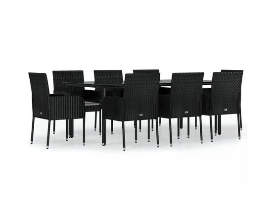 Set mobilier de grădină cu perne, 9 piese, negru, poliratan, 2 image