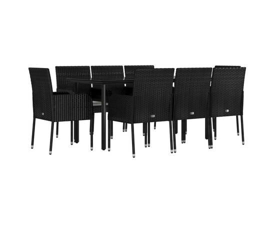 Set mobilier de grădină cu perne, 9 piese, negru, poliratan, 3 image